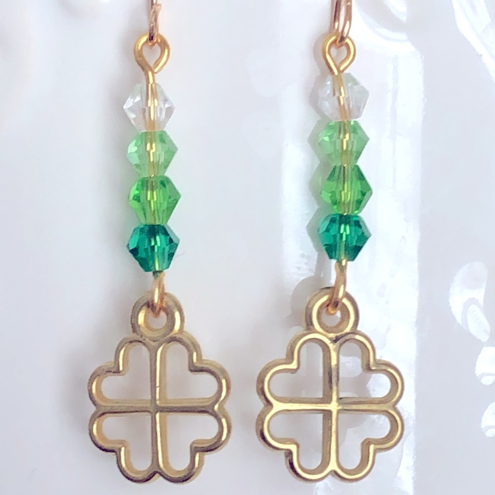 New Shamrock Clover Sparkling Glass Crystal Handmade St Paddy’s Day Earrings